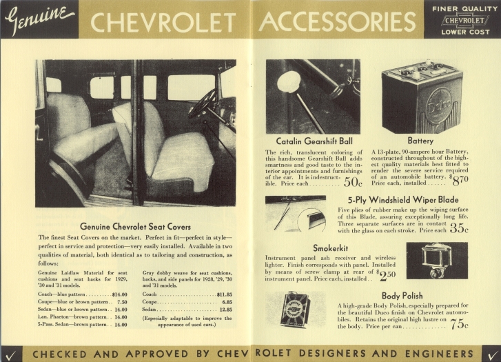1931 Chevrolet Accessories Booklet Page 1